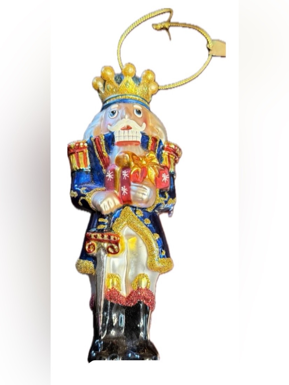 Kurt Adler KSA Glass Nutcracker King Christmas Ornament with Crown & Presents